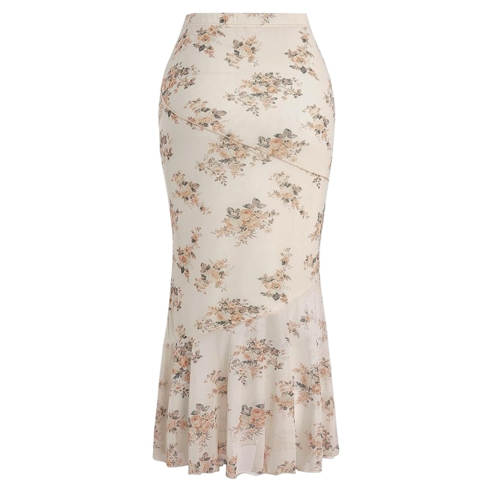 Floral Patterned Skirt in Cream and Tan